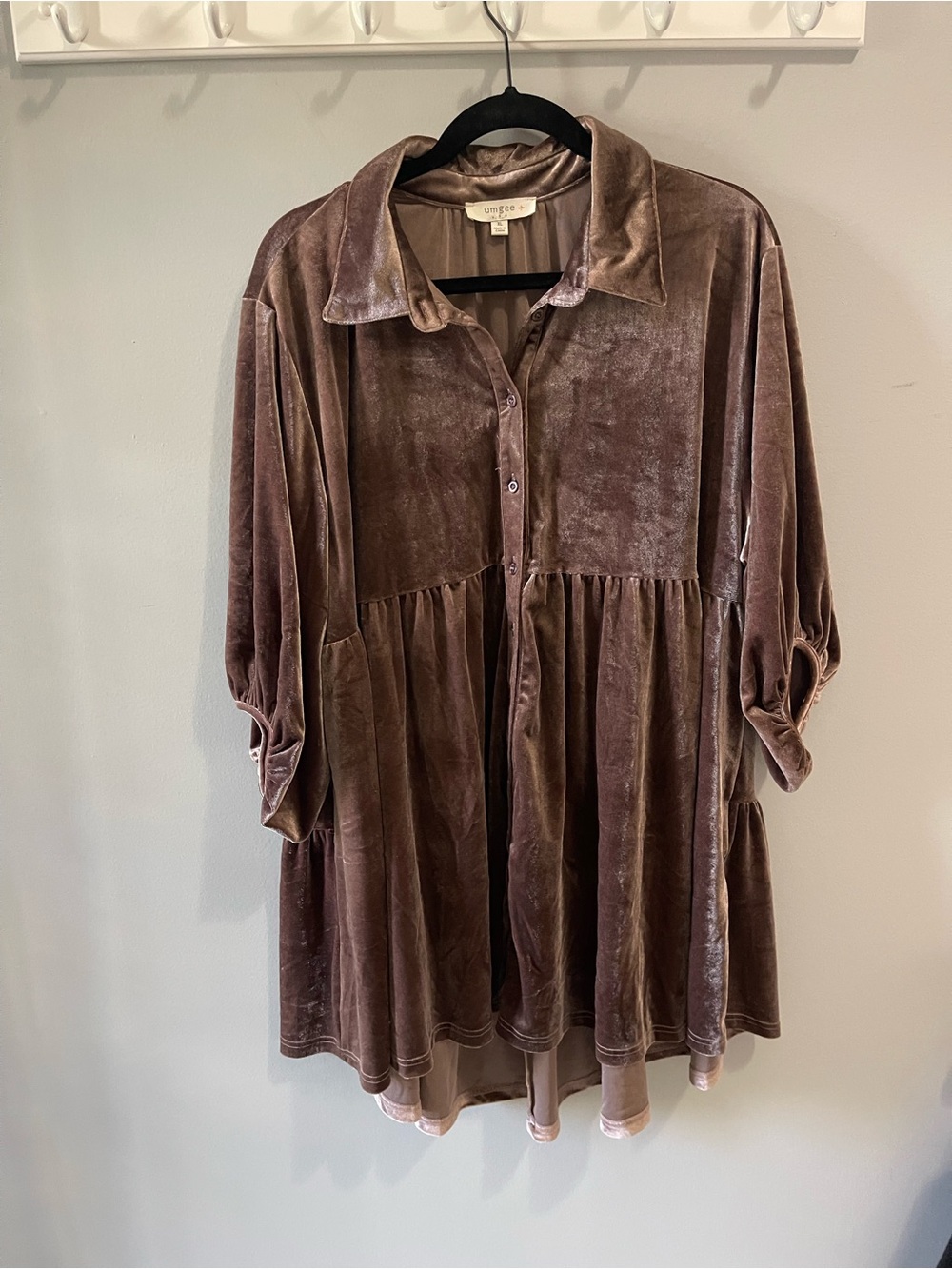 Umgee Dusty Mauve Velvet Button-Front Mini Dress XL